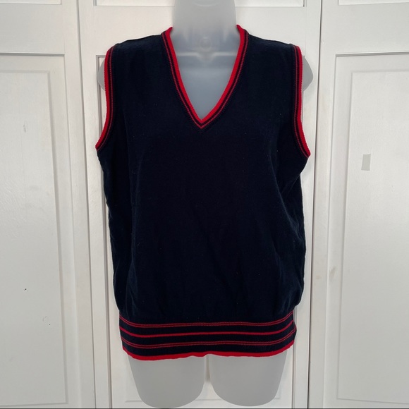 Vintage Jackets & Blazers - Vintage Navy Sweater Vest Knit Acrylic Retro Old Money